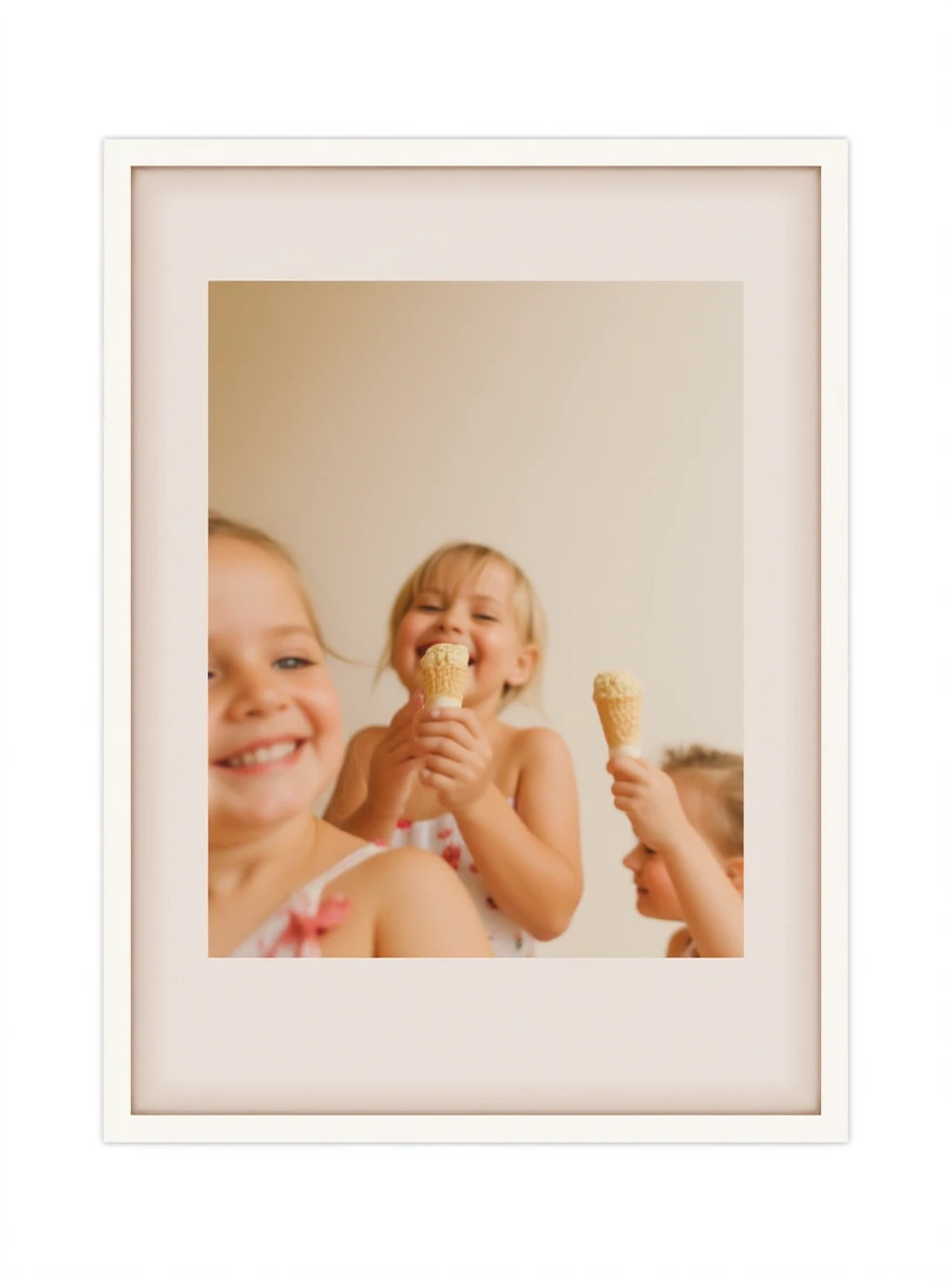 happy children with melting ice cream cones emoji