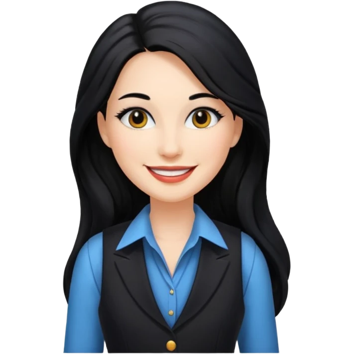 portrait of adult woman, formal vest, makeup, long black hair emoji