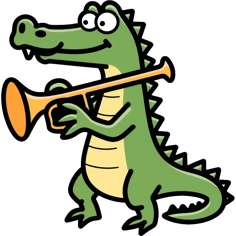 Crocodile playing a bombardino brass instrument emoji