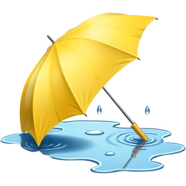 Yellow closed umbrella in puddle reflection, Lost Umbrella. emoji
