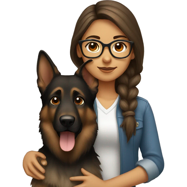 long brown haired girl wearing glasses with a German shepherd  emoji