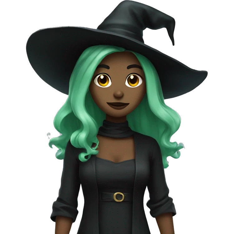 Green witch wearing black hat and outfit  emoji