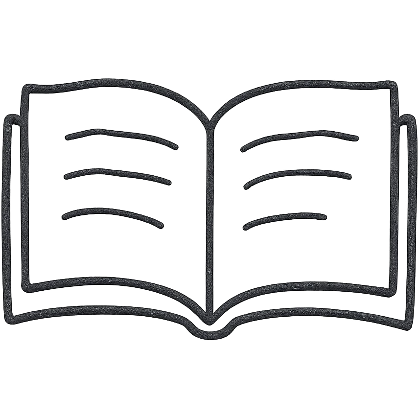 Make the icon an open book, keep the hand drawn black outline style, with no background. emoji