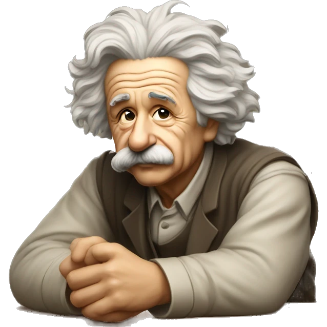sitting philosopher albert einstein lean on hist fist emoji