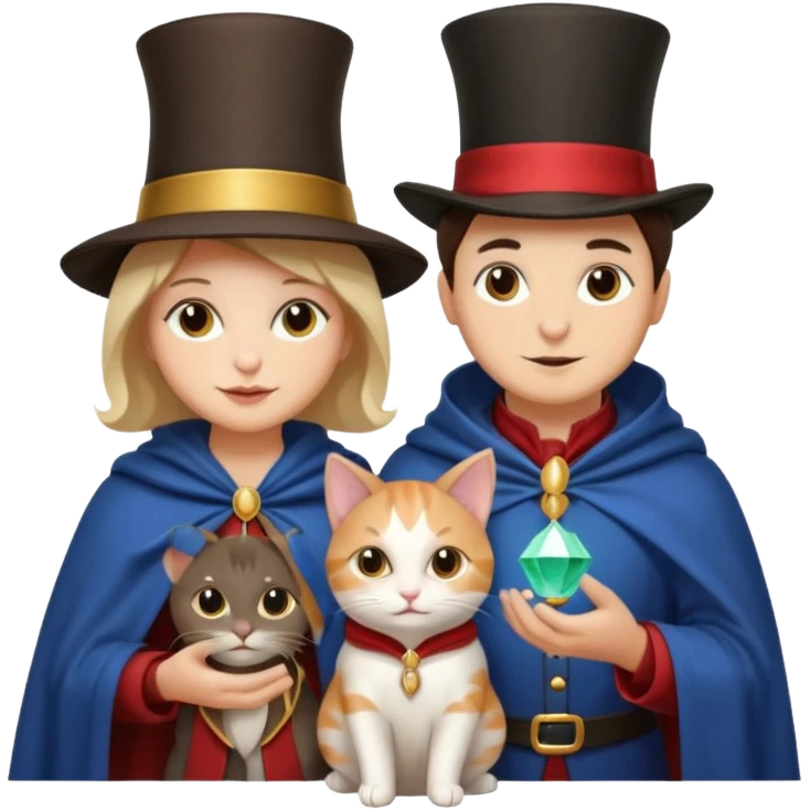 magician couple and their pet cat emoji