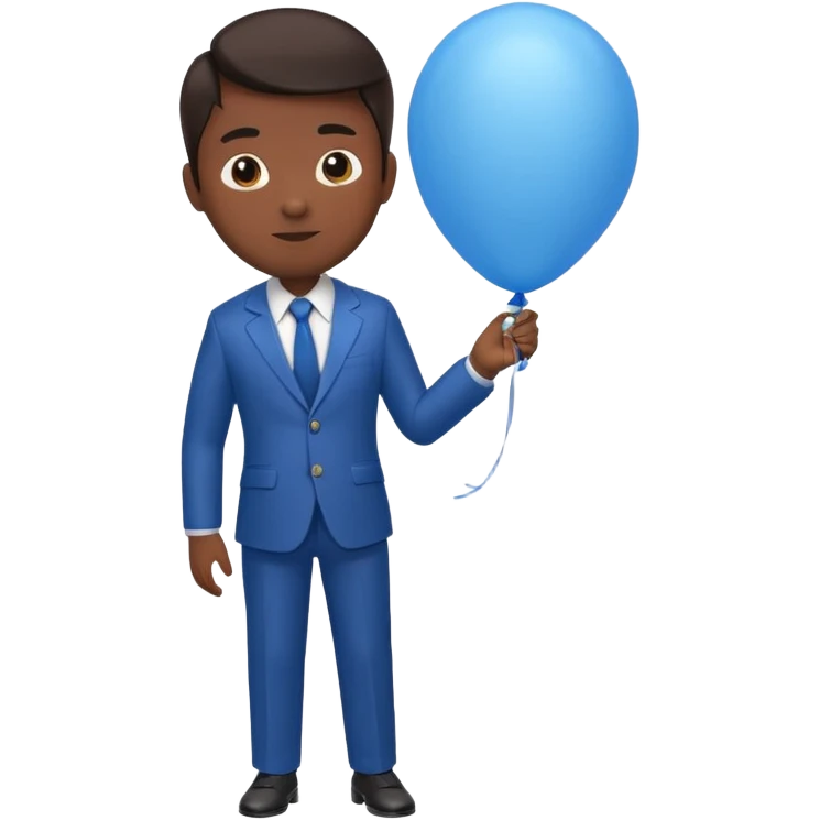 dark brown skin, office suit, hold blue balloon emoji