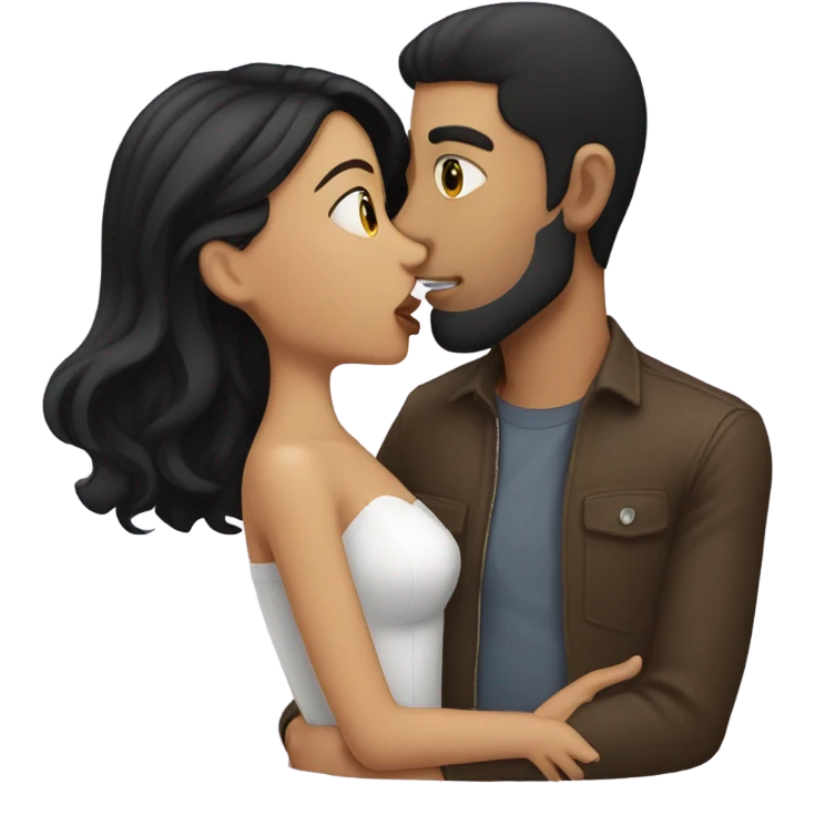 black haired girl kissing brunette man emoji