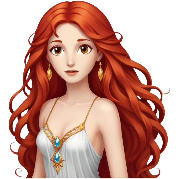  God Fee femme avec des cheveux très long roux, yeux marrons belle comme une déesse avec un beau corps qui a de la magie tout autour d’elle  emoji