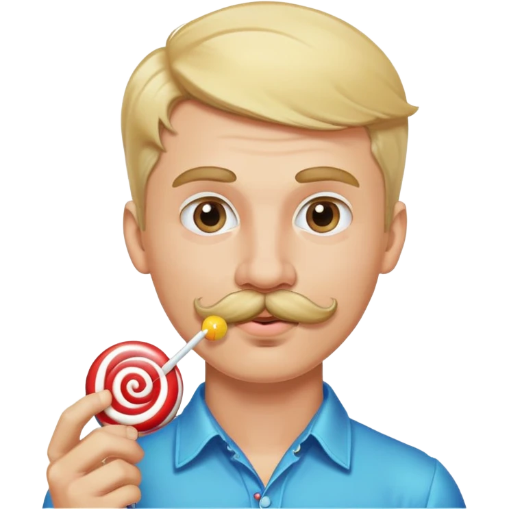 Gay blonde man with mustache sucking on a lollipop emoji