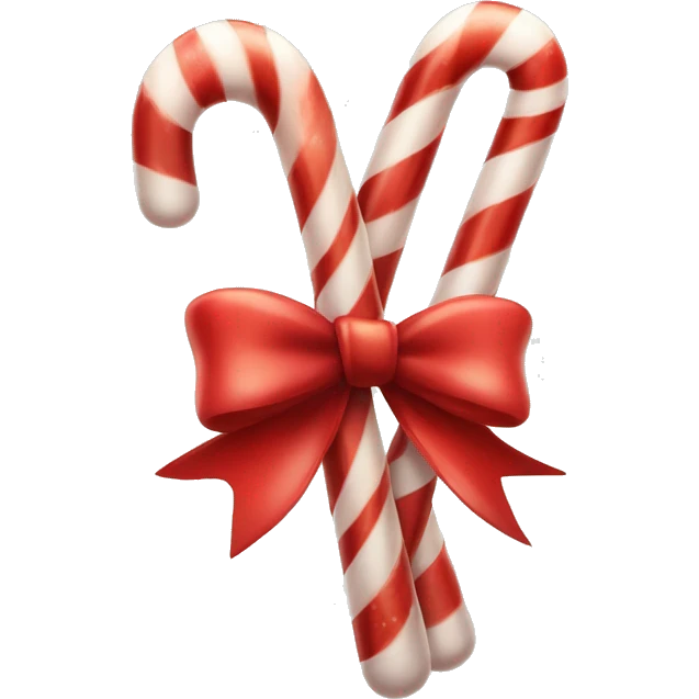 Two red and white candy canes facing opposite directions cross-crossing with a big red bow and some holly in the center emoji
