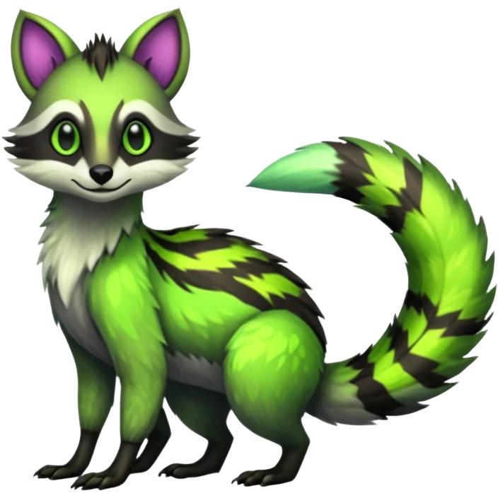 Iridescent Neon Green Civet-Numbat-Sergal-fusion-hybrid-animal-creature, full body emoji