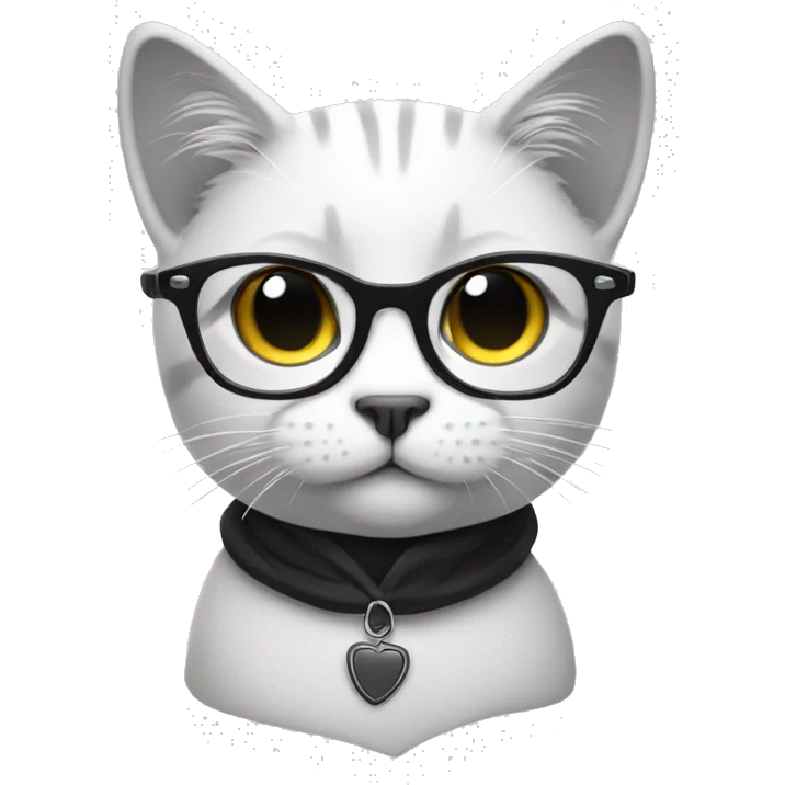 cute cat, glasses, black and white emoji