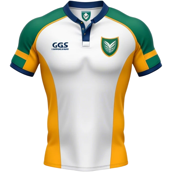 Cinematic Realistic image of a rugby jersey rendered in bold, dynamic team colors with intricately detailed fabric textures and natural creases, illuminated by dramatic stadium lighting emoji