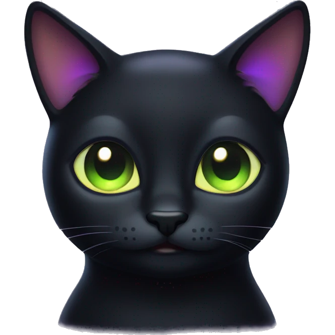 Black cat with glowing dark iridescent ears emoji