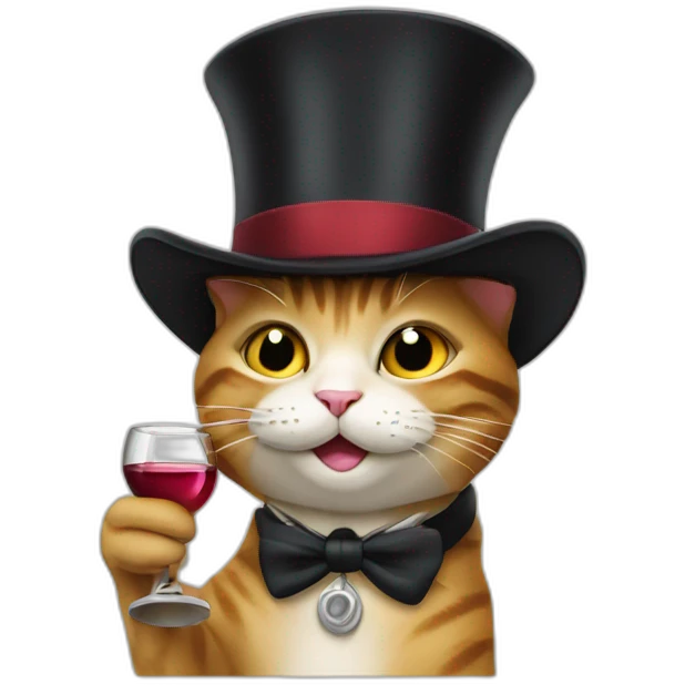 Happy Cat in a tophat drinking wine emoji