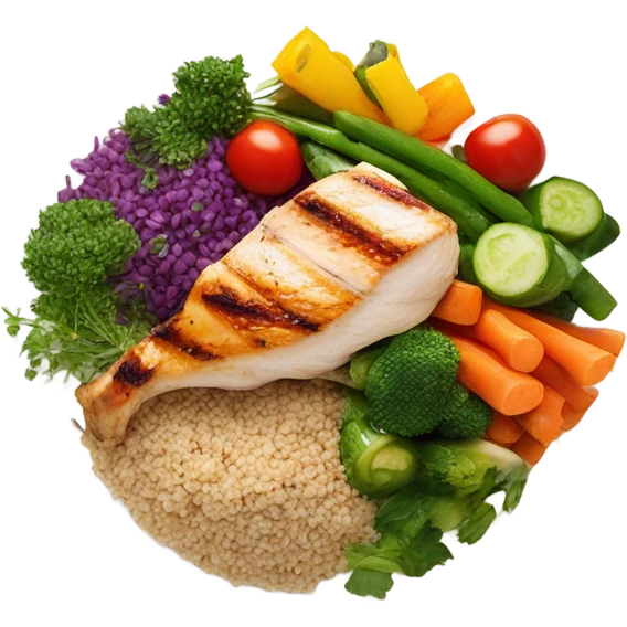 round white plate with healthy food emoji