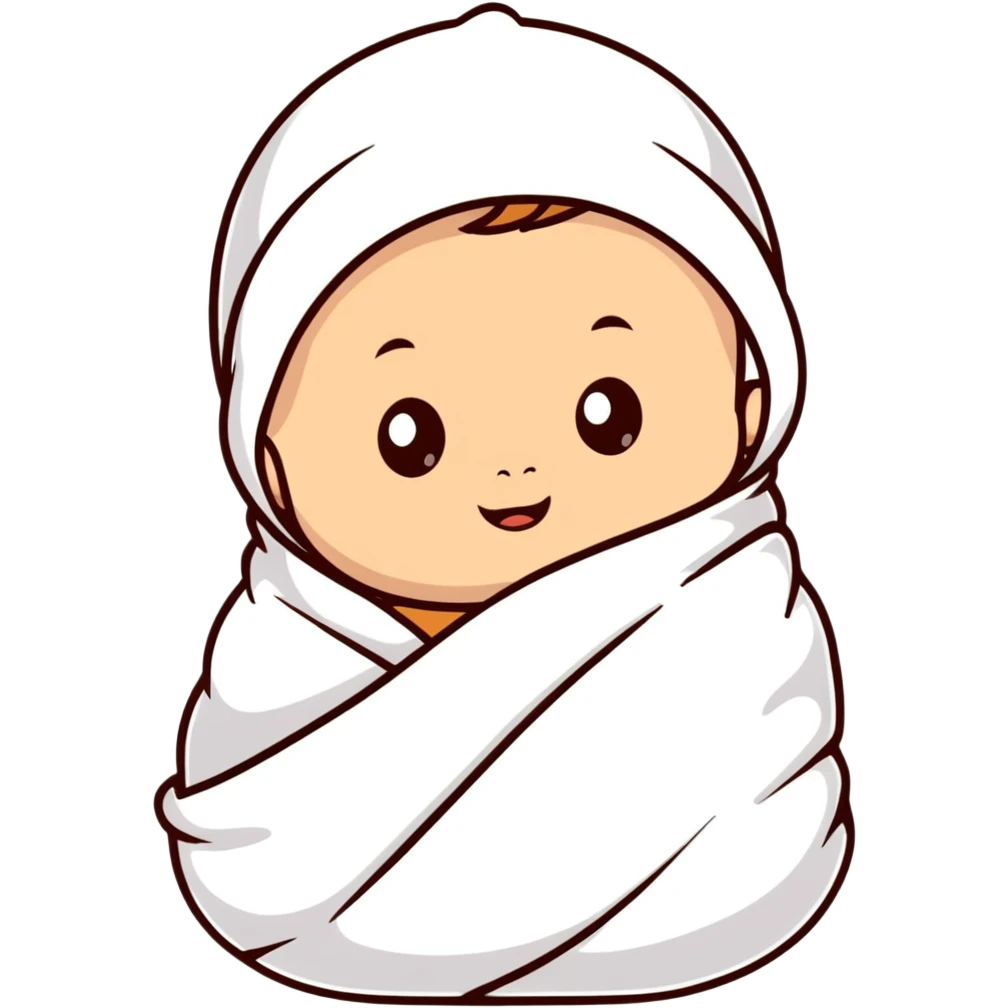lightly tanned baby swaddled in a white blanket emoji