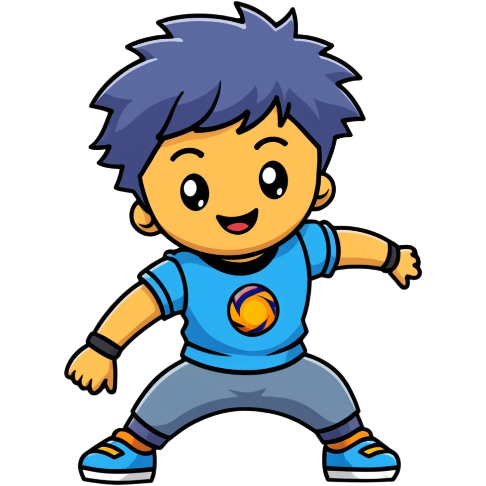 happy kid launching a beyblade, joyful expression emoji