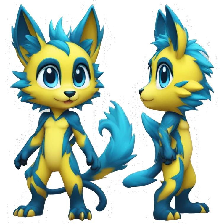 Anthro-Edgy-Cool-Blue-Yellow-Contrast-Colors-Fantasy-Fur-Sona-Chibi-Shiny-Fakémon-Hybrid full body emoji