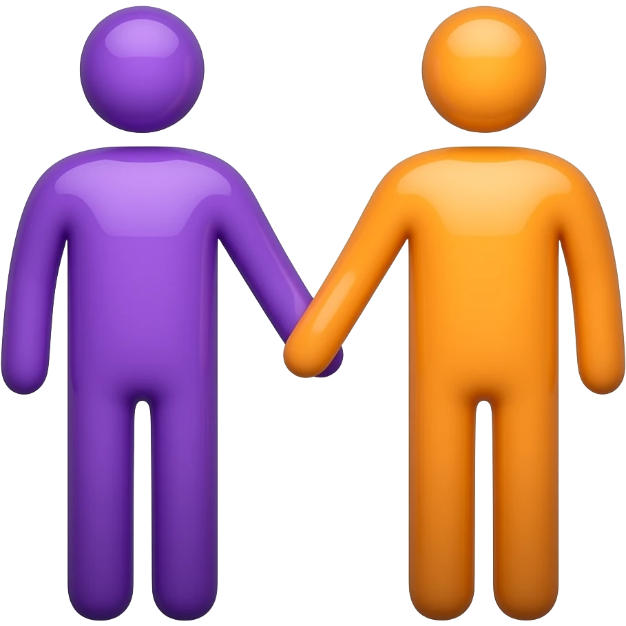 Emoji of teamwork  in purlpe and orange, clipart emoji