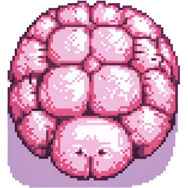 16-bit pixel art of a pink brain-shaped blob, smooth rounded brain texture, simple retro gaming style emoji