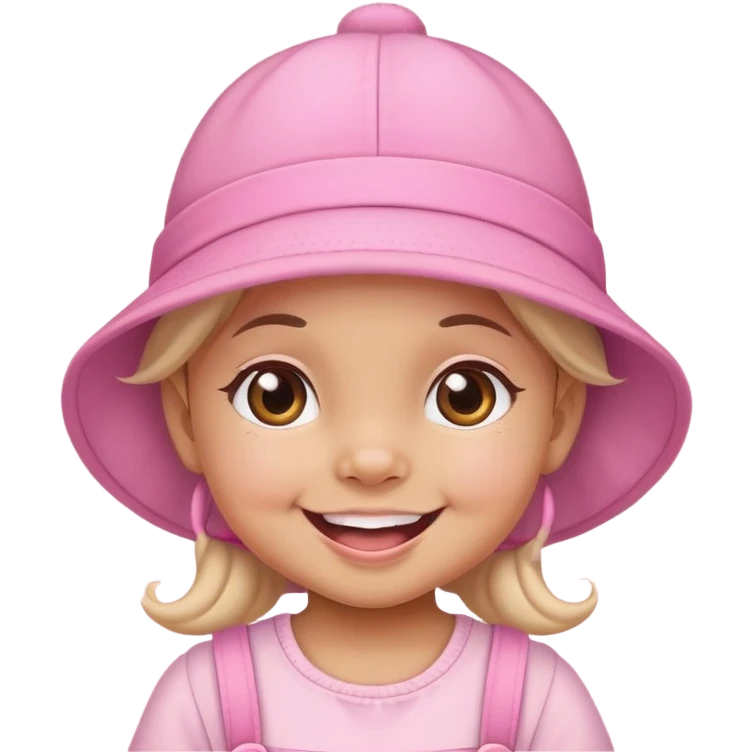Cute baby girl with a big smile wearing a pink hat emoji