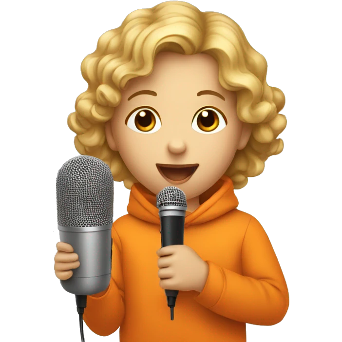 child in orange clothes singing in mocrophone emoji