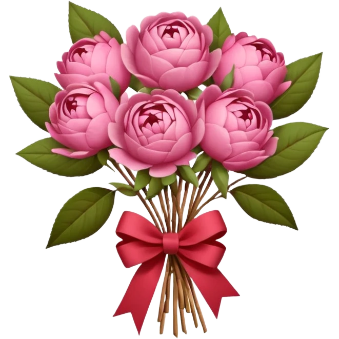 Bouquet of pink flower like rose and peony wrapped in kraft paper with red bow emoji