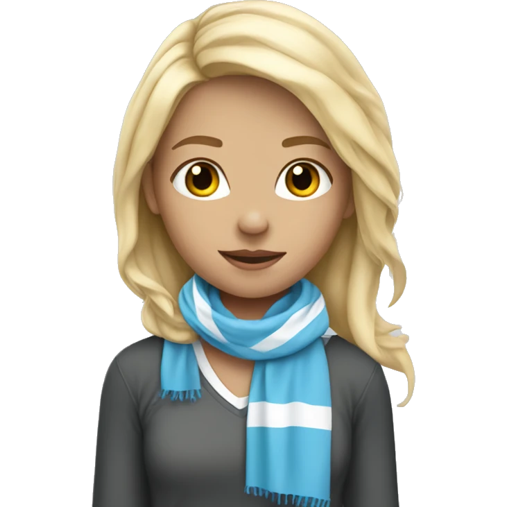 Girl with blonde hair with football scarf with white and light blue emoji