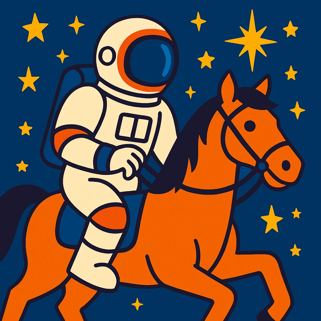 astronaut on horseback with stars in background emoji