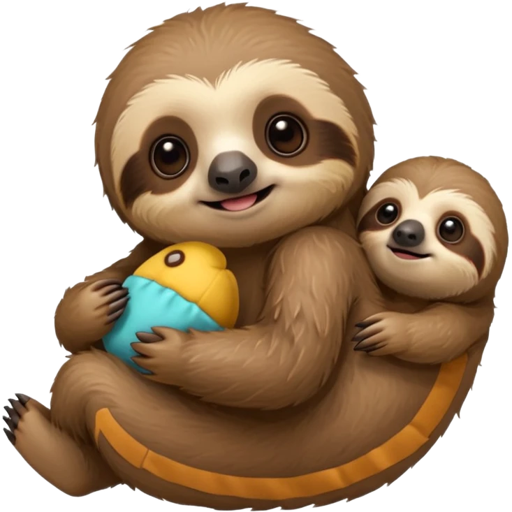 baby sloth with toy emoji