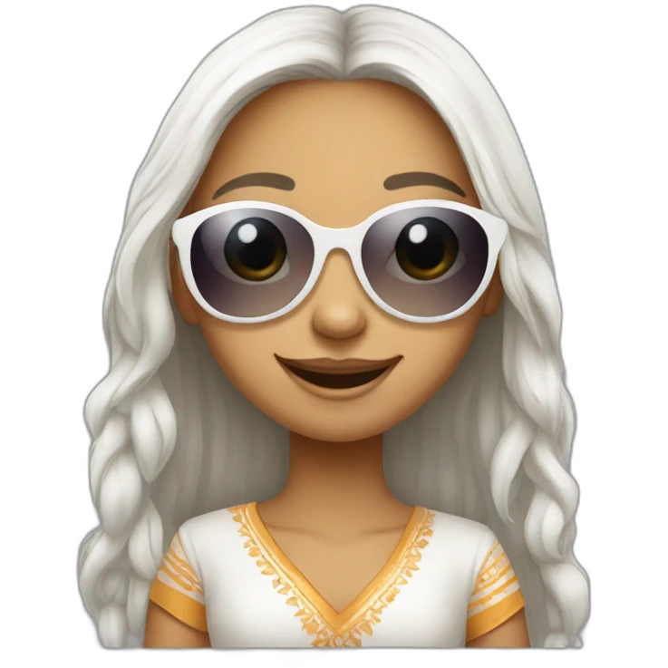 Cute white smiling long hair indian girl wearing round sunglasses emoji