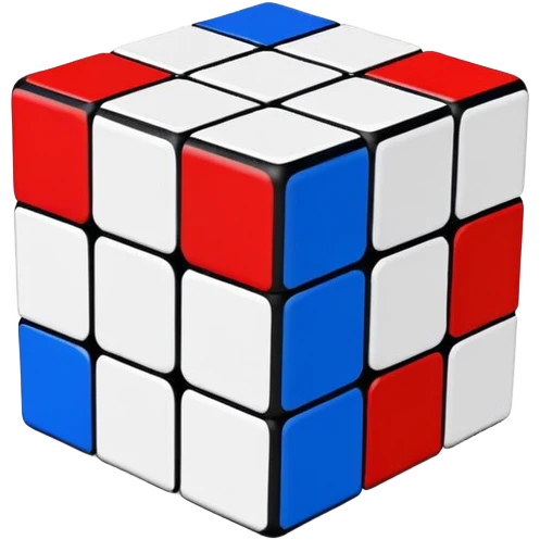 A partially solved 3x3 Rubik's Cube with only blue, red, and white colors, simple clean iOS emoji style emoji