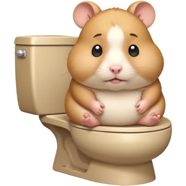 Cute chubby cartoon-style hamster sitting on toilet pooping looking guilty emoji