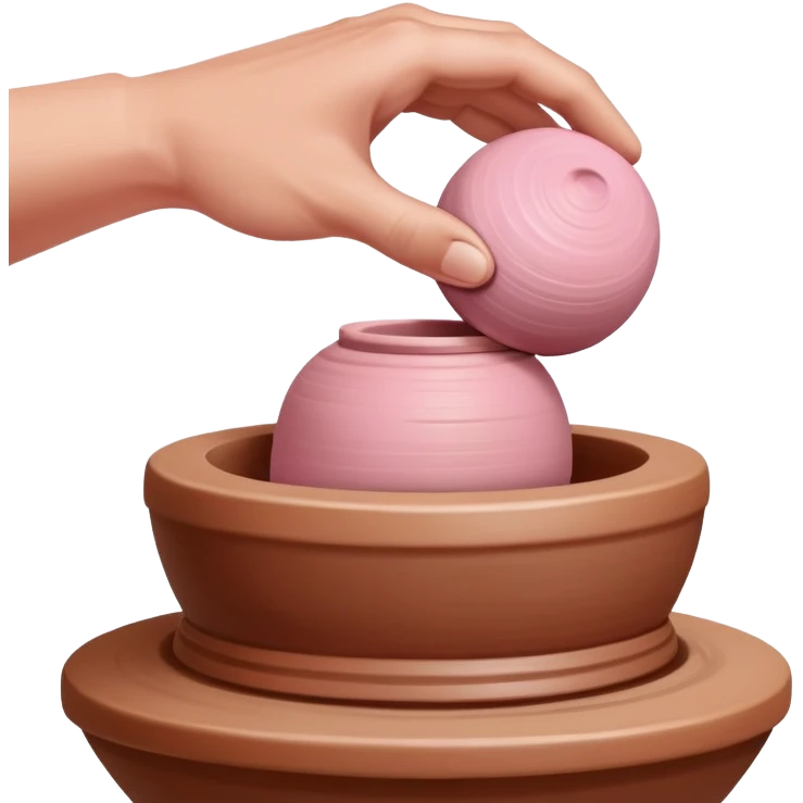 one hand throwing a pink ball of clay onto a completely empty pottery wheel with no pottery or other clay on it emoji