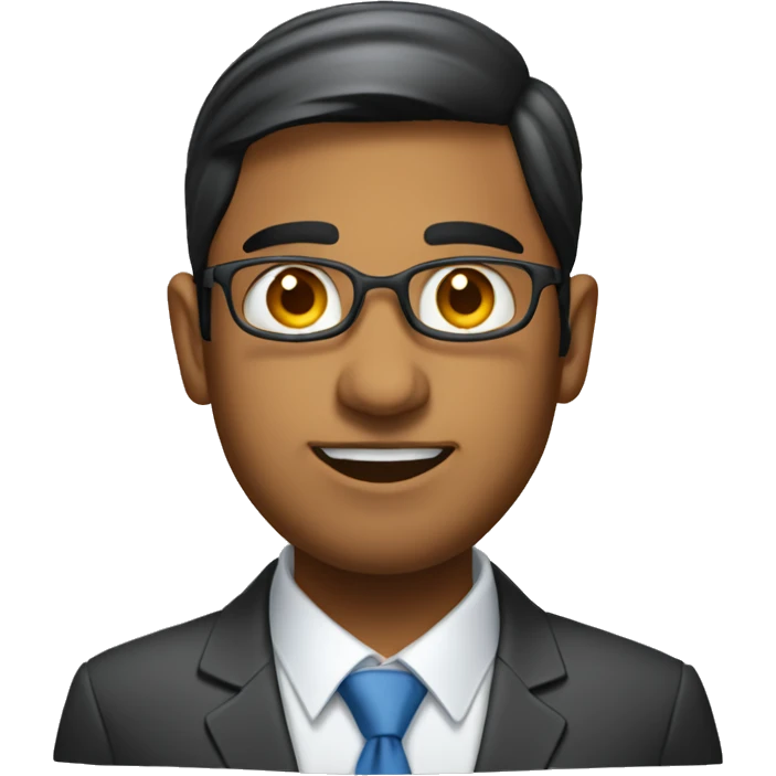 Roud faced, Indian origin IT employee wearing suite emoji