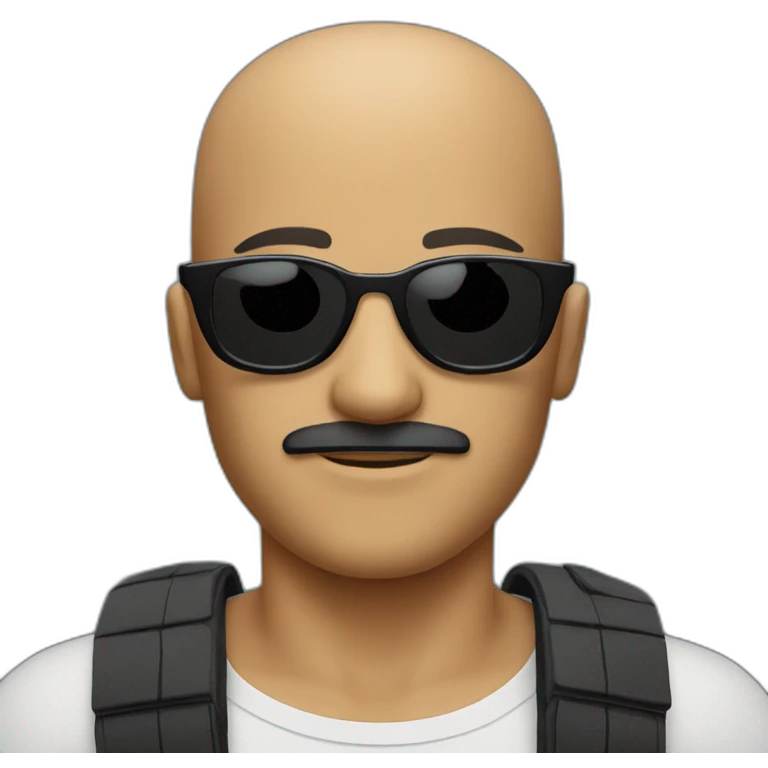 shaved head man with black solar glasses and short mustache emoji