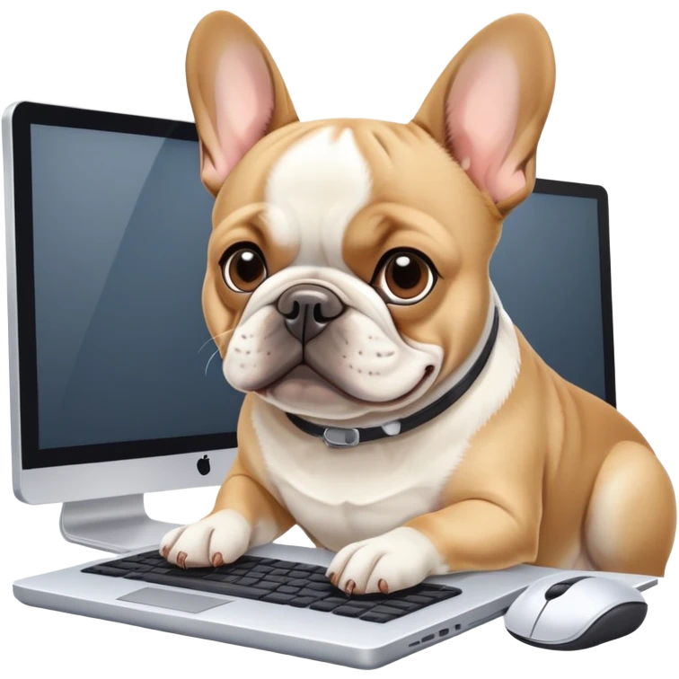 Frenchie working behind computer emoji