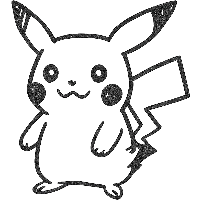 pikachu hand-drawn black outline doodle emoji