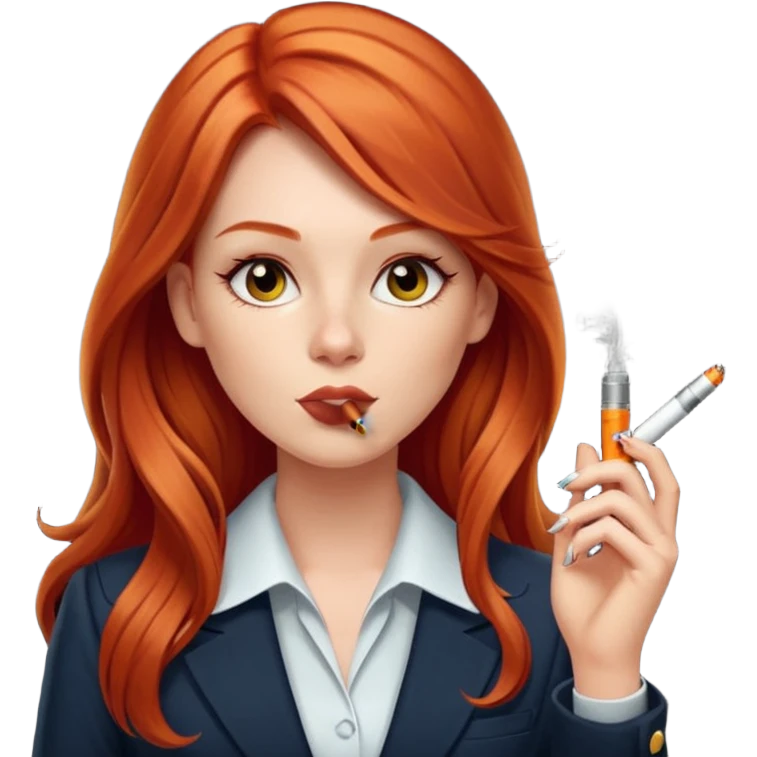 long hair red head office girl, smoking electric ciggarette emoji