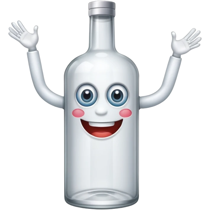 vodka bottle with eyes, smile, arms and legs emoji