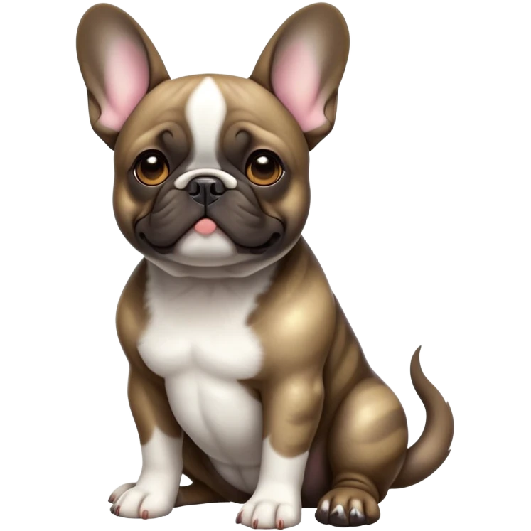 cinematic-[french bulldog]-realistic-full-body-sitting-emoji,-tail-resting-loosely-beside-its-paws,-head-tilted-dramatically,-sleek-[pied brindle]-fur,-simplified-yet-realistic-focused-features,-highly-detailed,-glowing-with-an-almost-sarcastic-glow emoji