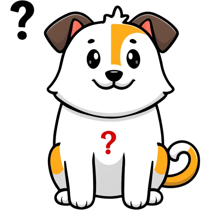 cartoon dog with a question mark above its head emoji