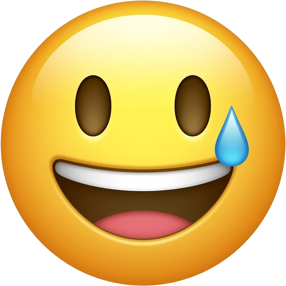 gelbe runde smiley grinst stark und hat eine träne rechts emoji