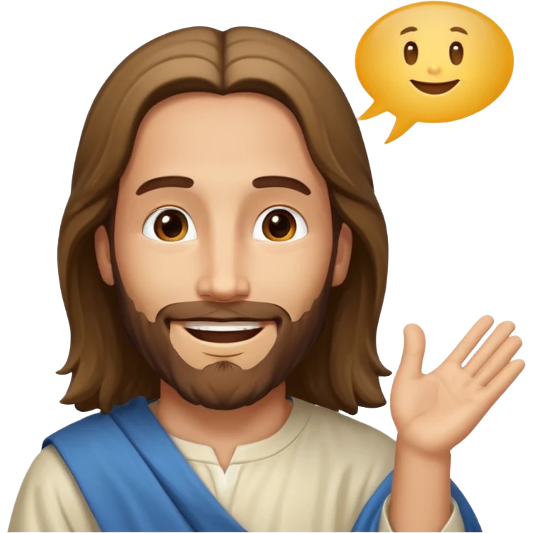 jesus sonrie y una burbuja de dialogo dice gracias por tu compra emoji