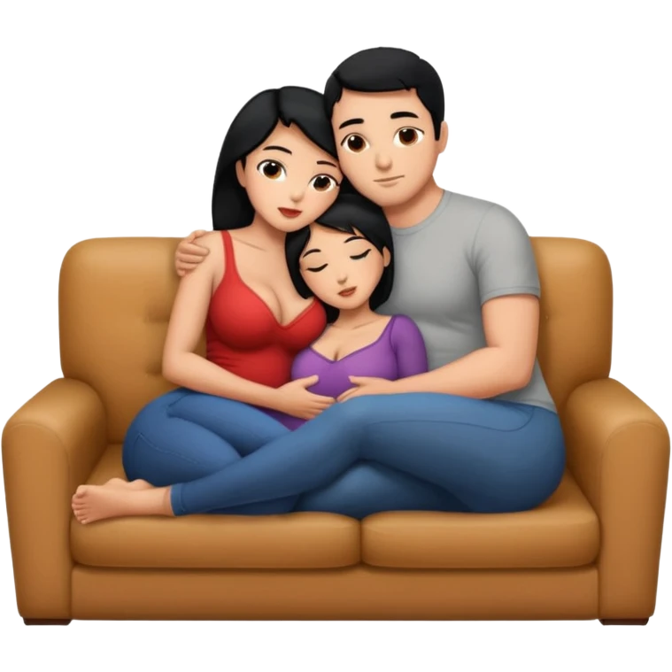 Девушка и мужчина голые лежат на диване в обнимку, она большие сиски, большая жопа, черные волосы. Он средного телосложения, короткие волосы. Они голые целуется. Видны все тело emoji