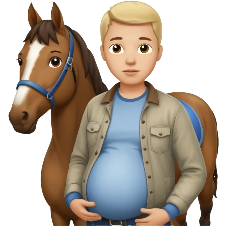pregnant man in casual wear near horse emoji