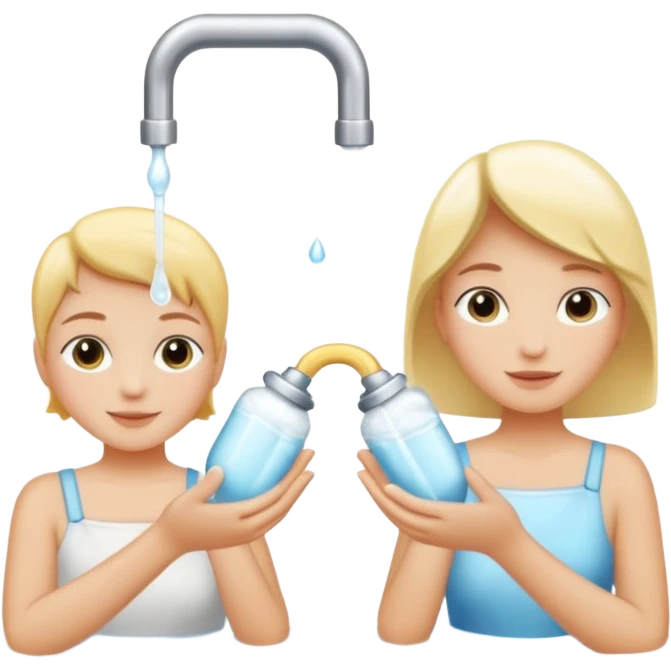 Deux mains sous un robinet avec des gouttes d'eau et du savon emoji