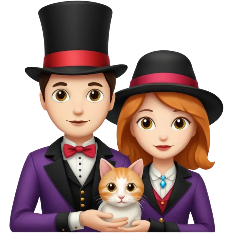magician couple and their pet cat emoji
