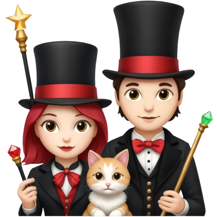 magician couple and their pet cat emoji